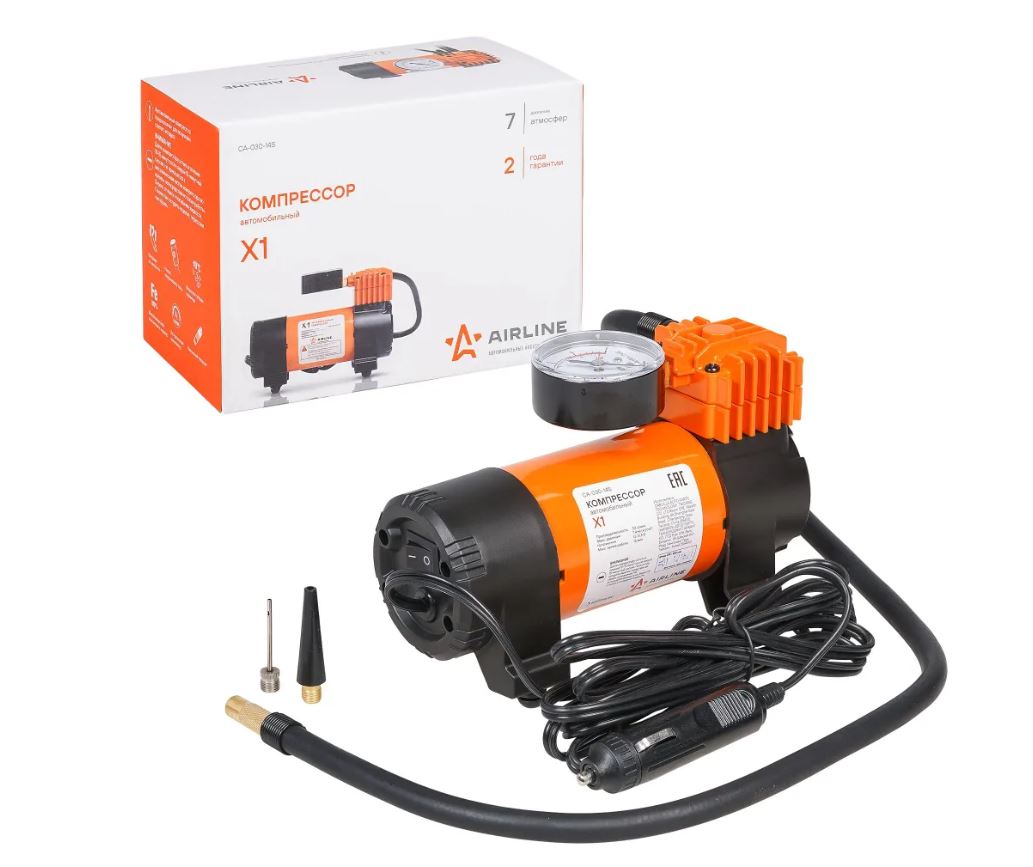 Компрессор метал. 30л/мин в прикуриватель AIRLINE STANDART X1 7АТМ CA-030-14S